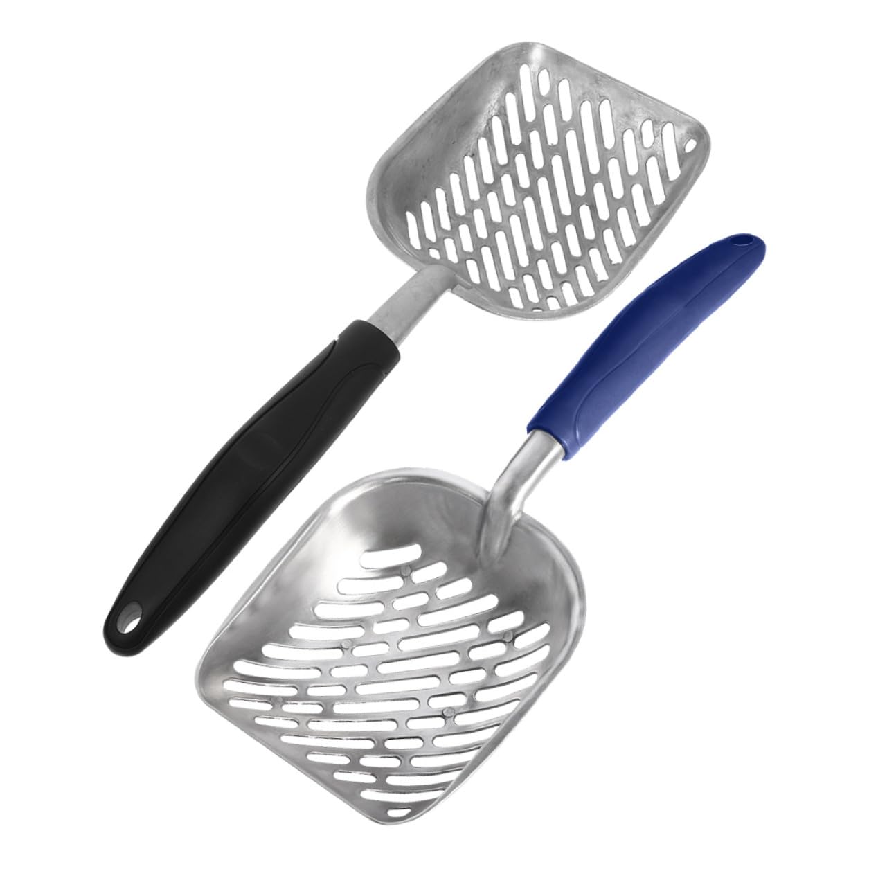 Abaodam 2 pièces Pelle à Litière Chat Alliage Scoop Ergonomique à Larges Trous pour Filtrage Rapide Compatible Toutes Litières Poignée Confortable Antirouille
