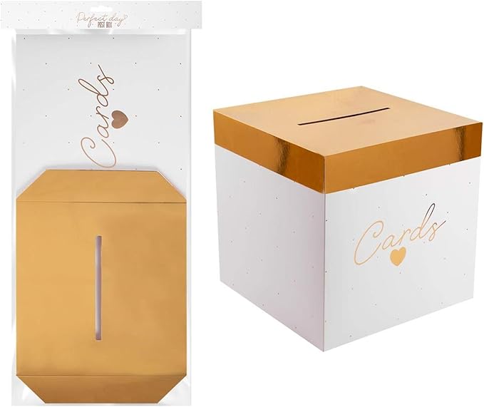 YöL Wedding Card Box Wishing Well Gifts Post Box Large Gold with 3D