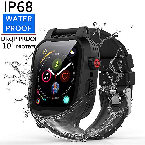 [Waterproof Case for 38mm] YOGRE 38mm Waterproof Watch Case with IP68 and Resilient Shock Absorption for 38mm Apple Watch Series 3 and 2 with 2 Soft Silicone Watch Band - Black