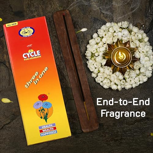 Image of Cycle Pure Three in One Agarbathi Premium Scented Incense Sticks for Health, Wealth & Happiness 250 GM