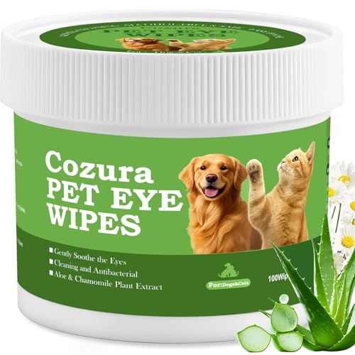 Cozura Pet Eye Wipes for Dogs & Cats – 100 Count | Gently Dog Eye Wipes Removes Tear Stains, Eye