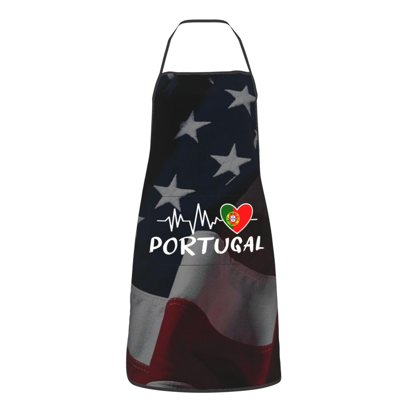 nopicsn Portugal Heartbeat Apron for cooking with Pockets Women Men Kitchen Chef Funny Aprons