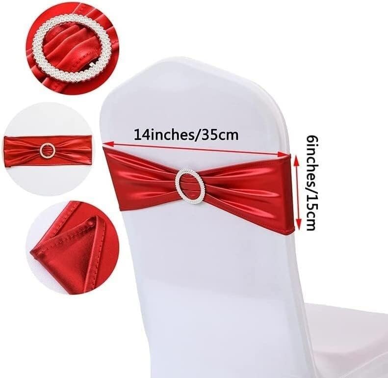 Elastyczna opaska na krzesło weselne, 10/50 szt. Elastan Elastyczna szarfa na krzesło Opaska z klamrą na wesele Bankiet Party Decor Metaliczne złoto Srebro Knot Bows-Gold, 50 szt. (Kolor: czarny) (Col