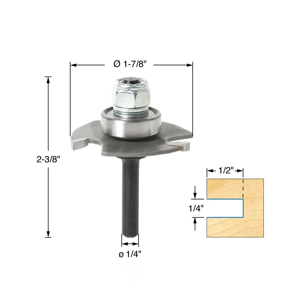 Amana Tool 53410 zestaw frezów do rowków o średnicy 1-7/8 cala i wysokości cięcia 1/4 cala przez 3-skrzydłowy chwyt 1/4 cala, końcówka z węglika spiekanego