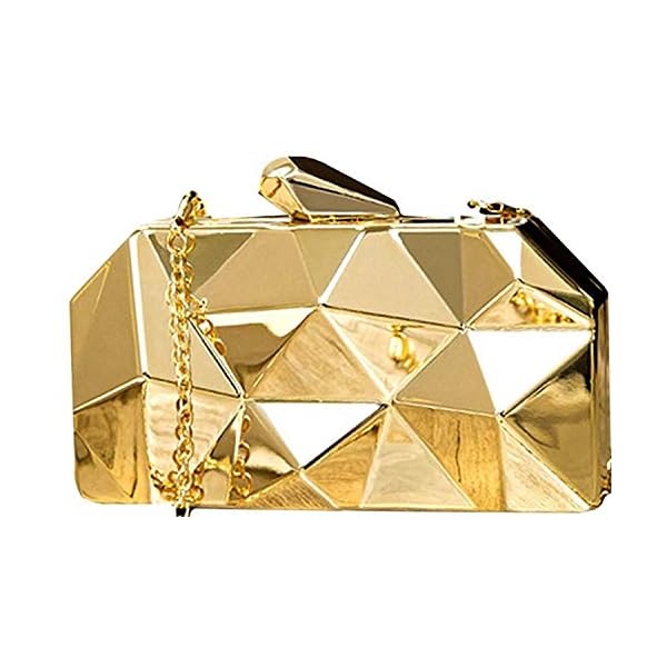 Tooba Women Handicraft Beautiful Metallic Acrylic Box Clutch Bag Purse For Bridal, Casual, Party, Wedding (Both Sides Exactly Same) (Gold).