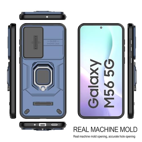 Image of Heavy Duty Armor Back Case Cover for Samsung Galaxy M56 5G - Magnetic Kickstand Ring with Camera Shutter Protection, Rugged Bumper Hard Back Cover for Samsung M56 5G (PC & TPU|Blue)