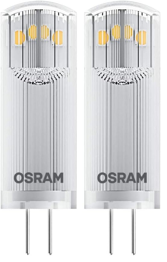 Osram LED Pin Lampe mit G4 Sockel, Warmweiss (2700K), 12V-Niedervoltlampe, 1.5W, Ersatz für herkömmliche 20W-Lampe.Farbwiedergabeindex ≥80 [Energieklasse F], White (Packung mit 2)