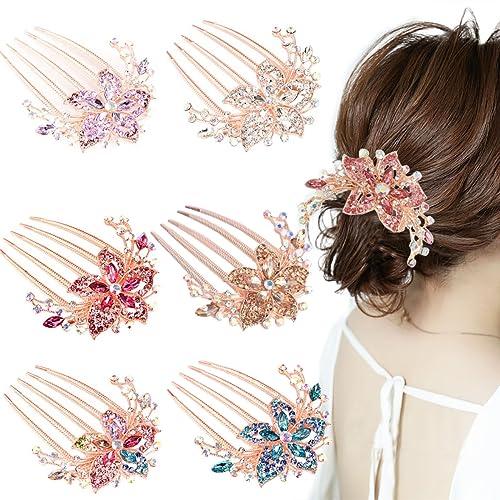 Kuuguu 6 Pcs Flower Floral Hair Combs Bridal Wedding Hair Crystal Rhinestones Women Hair Side Combs Hair Accessories For Women cover