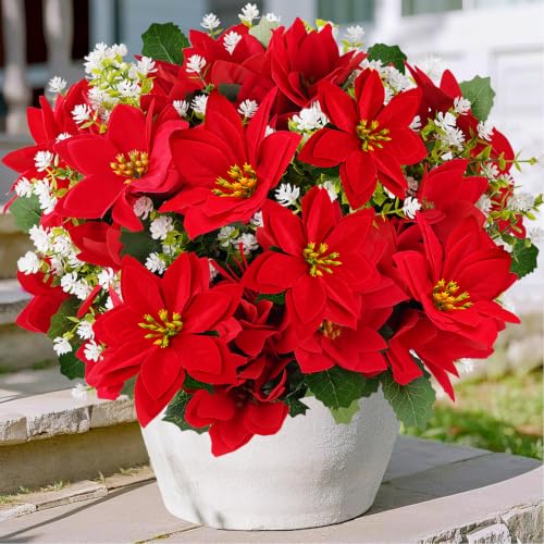 ZYZEV Artificial Poinsettias Christmas Flowers Mixed Outdoor Decor 24 Pcs
