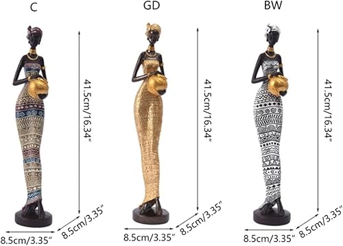 Miniatura 8 de Buwakul Paquete de 3 esculturas de mujer africana de resina de 17 pulgadas de alto, estatua tribal para decoración del hogar, arte coleccionable