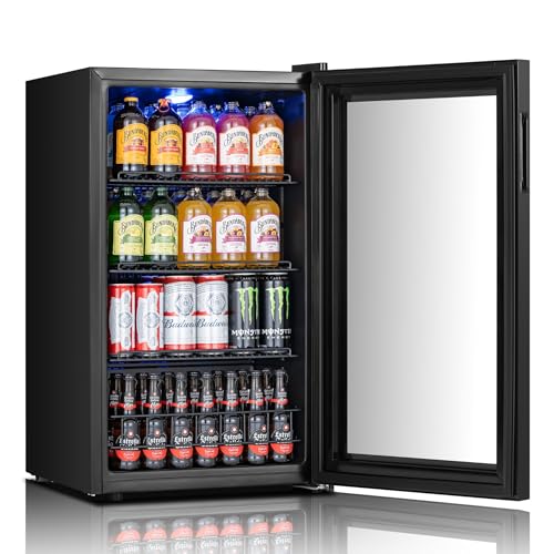 Image of Yeego Beverage Refrigerator, 130-Can Mini Fridge with Glass Door, Adjustable Shelves & Digital Temperature Control for Soda, Beer, and Wine - Suitable for Home or Office Use