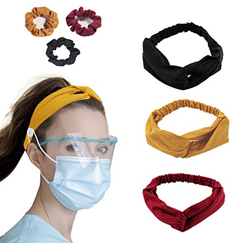 Button Headband for Nurses Doctors, Headbands with Buttons for Women Twisted Criss Cross Multifunctional Hair Band in 3 Colors Button Headbands Set for Yoga Sports Outdoor Activities (6 Pack)