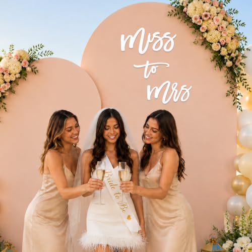 Image of Miss to Mrs Sign, Self Adhesive Miss to Mrs Letter Photo Props for Bridal Shower and Bachelorette Party, Engagement Wedding Balloon Arch (Pure White)
