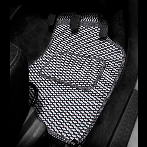 Image of Kingsway Dotted Design Car Floor Foot Mats Universal Fit for Nissan Micra Active, Model Year : 2010 Onwards, Water and Dustproof, Color Black, Set of 5 Pieces