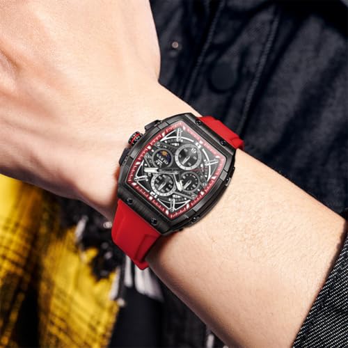 Image of OLEVS Men Watches Business Dress Chronograph Big Square Quartz Analog Male Watch Silicone Strap Waterproof Date Gift Mens Wrsit Watch Silver
