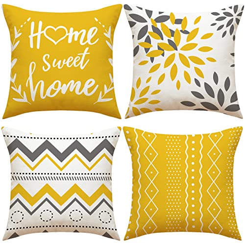 Kunoli Yellow Cushion Covers Set of 4, Outdoor Sofa Cushions Covers 18x18 inch