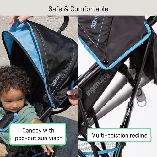 Summer Infant Infant 3Dmini Convenience Stroller, Blue/Black – Lightweight with Compact Fold, Multi-Position Recline, Canopy with Pop Out Sun Visor and More – for Travel and More by Ingenuity - Image 4