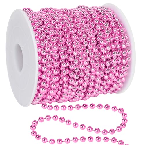100 FT Pink Christmas Tree Beads Garland, Plastic Xmas Tree Beads Chain