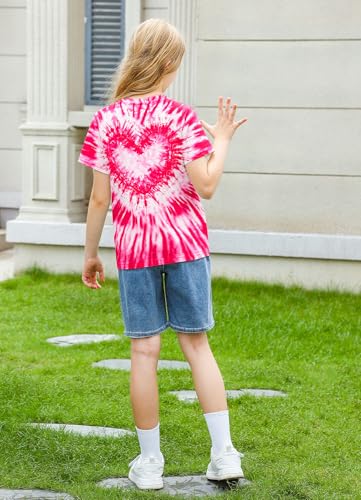 Image of SunFoucs Girls Kids Shirts Size 5-12 Tie Dye Casual Tshirt Short Sleeve Crewneck Tee Top | Short Sleeve Rainbow Tee Top