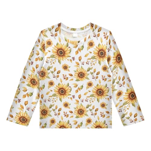 Classic Sunflower Pattern Boys Rash Guard Swim Shirts Long Sleeve UPF 50+ Quick Dry Sun Protection Shirt Swimsuit Surf Tops for Toddler Kid Girl Fishing Swimming Outdoor 3T