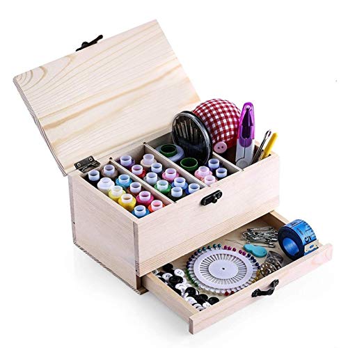 Scatola da cucire in legno vintage con kit da