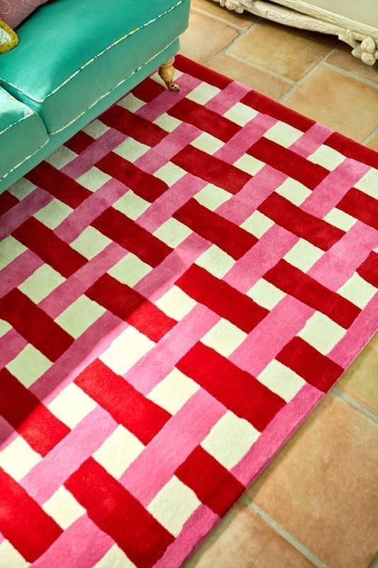 Tapete decorativo cuadrado de lana 7' x 7' coral y rosa miniatura 4