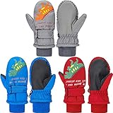 3 Pairs Kids Winter Snow Gloves Waterproof Warm Children Ski Gloves Adjustable Windproof Lined...