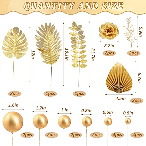 26 Pieces Happy Birthday Cake Topper Gold Palm Leaves Balls Cupcake Toppers Floral Gold Cake Decorations Rose Flower Toppers For Cake Artificial Gold Leaves For Decoration Birthday Wedding Baby Shower #TOP1