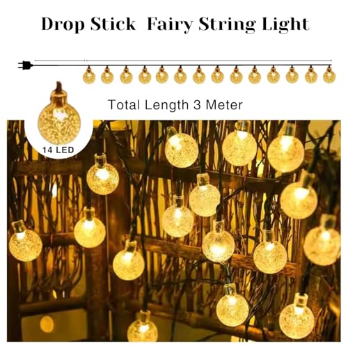 Image of One94Store Crystal Ball String Lights 3 Meter, 14 LED Warm White - Waterproof Fairy Lights for Christmas Decoration, Wedding, Bedroom, Garden, Party (Warm White - Pack of 5)