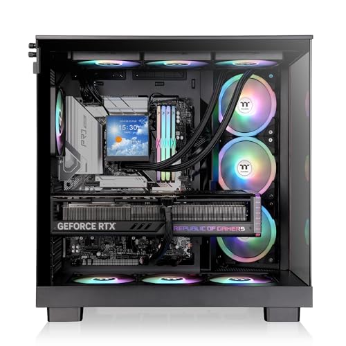 Image of Thermaltake View 380 XL WS ARGB; Mid Tower Chassis; Side Wood Trim; 4x120mm ARGB Lite Fans Included; 420mm GPU Clearance; ATX /mATX /mITX; Hidden Connector Support; Dual Chamber; Black; CA-11E-00M1WN-WS