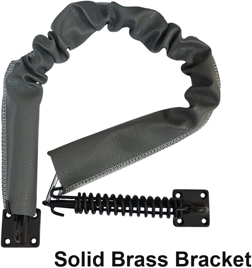 QCAA Extra Heavy Storm Door Chain Check, 32" Length, Solid Brass Bracket ORB (Oil Rubbed Bronze, US10B), 304 Stainless Steel Hook, Grey Textured Vinyl Cover, 1 Pack, Made in Taiwan