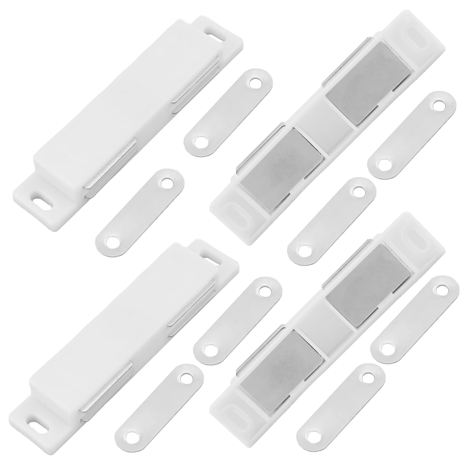 MroMax 8Pcs Double Magnetic Catchs 3.74" Long Plastic Cabinet Latches for Kitchen Closet, Bathroom Cupboard, Drawers and Shutters with Mounting Screws