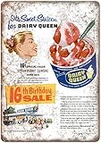 FQDIQI Dairy Queen Ice Cream Vintage Ad 12' x 16' Retro Look Metal Sign for Home bar etc,Also as a Gift