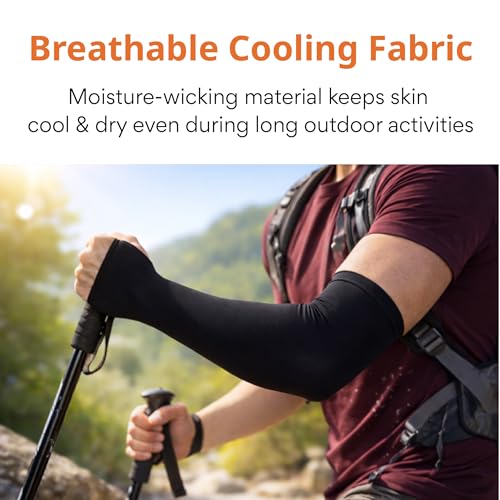 Image of FOVERA UV Sun Protection Arm Sleeves with Thumb Loop for Men & Women - UPF 50+ Cooling Hand Cover for Biking, Cricket, Driving & Cycling - Tan Protection Guard