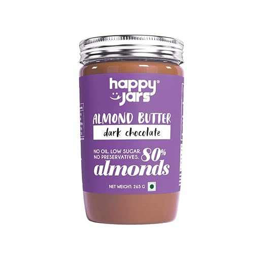 Happy Jars Dark Chocolate Almond Butter (265g) | High Protein | Real Chocolate | Organic Jaggery