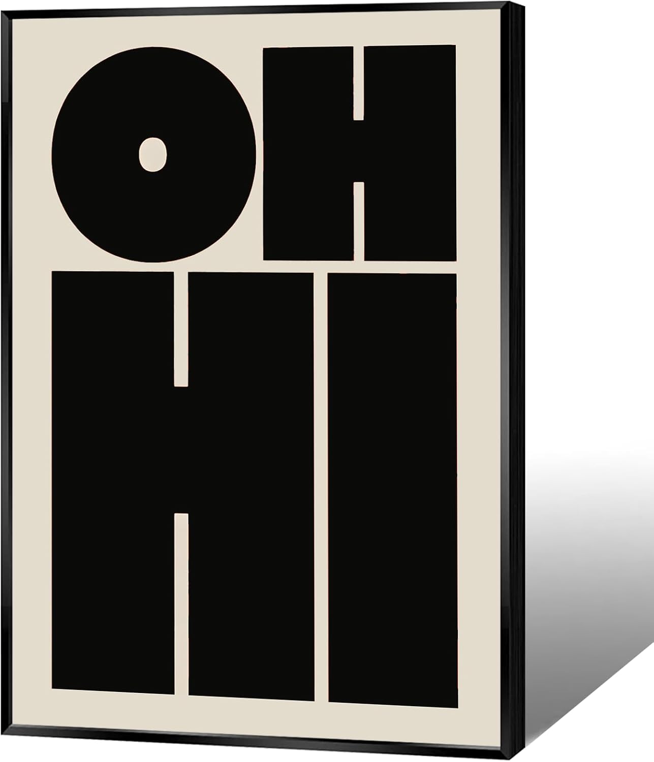 Black OH HI Wall Art Print, Modern Typography Poster, Trendy OHHI Aesthetic Canvas, Minimalist Bold Type Picture Prints for Gallery Bedroom Decor 12x16 in Aluminum Framed