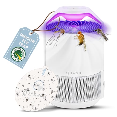 QUASH Indoor Insect Killer - Non-Zapper Mosquito, Fruit Fly, Gnat, Midge and Moth Catcher - Quietly Catches Bugs Inside Your Home with Suction, UV Bug Lamp and Sticky Glue - Electric UK Plug (White)