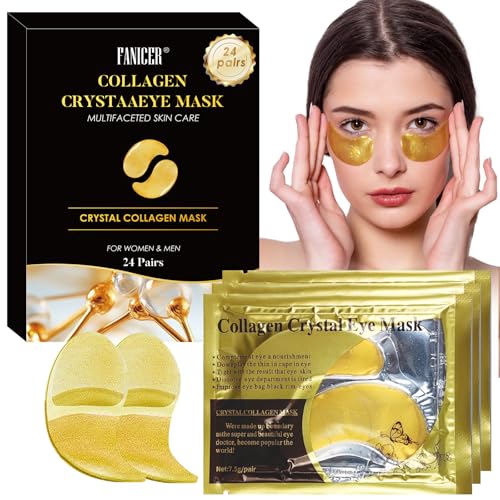 24 Pares Mascarilla contorno de ojos,24k Gold Eye mask,Parches Ojos de Gel Eliminación Hinchazón,Para eliminar bolsillos y hinchazón Hidratante,Calmante,Parche Hidratante Para Ojos Hombre Y Mujer