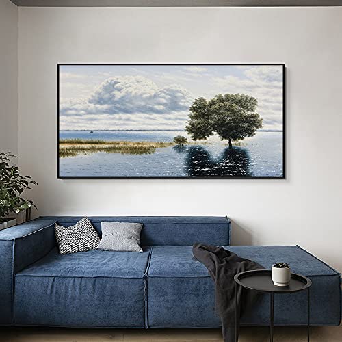 Toile océan bleu abstrait moderne pour grand salon chic