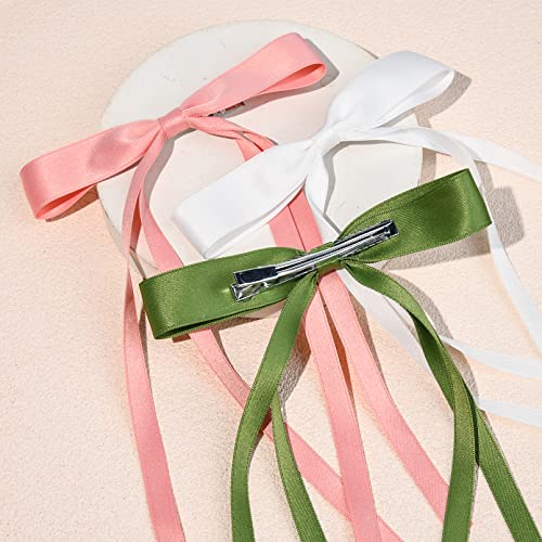 6Pcs Hair Bows For Women Hair Clip Hair Tassel Hair Ribbon Ponytail Holder Accessories Slides Metal Clips Barrettes Girls Toddlers Teens Green Pink White #TOP5