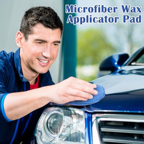 FillTouch 50 Pcs Microfiber Wax Applicator Pads 5 Inches Diameter Applicator Pads Bulk Soft Microfiber Wax Pads for Car Polishing Foam Pads for Car Cleaning Wax Applicator Pads Car Wash(Blue, Gray)