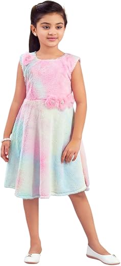 Aarika Girls Multi Colour Tie & Dye Winter Woolen Frock