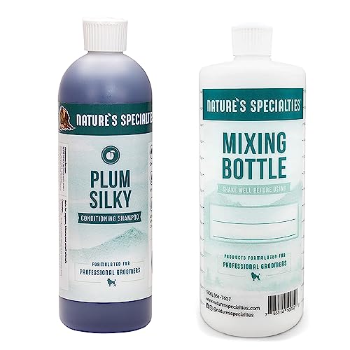 Image of Nature's Specialties Mixing Bottle and Dog Shampoo Concentrate Bundle, Easy to Read Measurements Mixing Bottle 32 oz, Plum Silky Dog Shampoo Conditioner Concentrate 16 oz