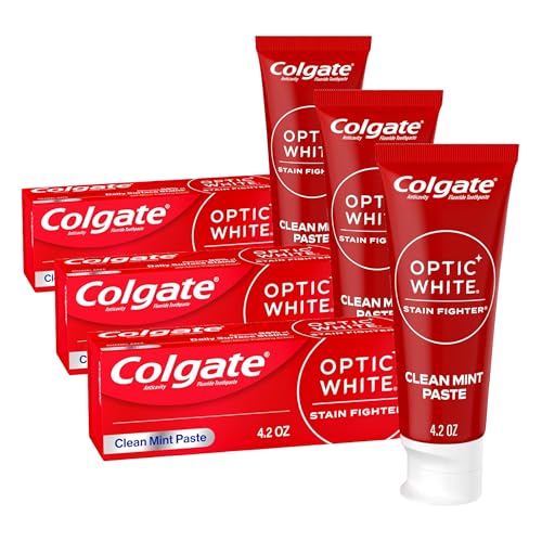 Image of Colgate Optic White Whitening Toothpaste, Clean Mint | Stain Fighter | Enamel-Safe | Daily Use | 4.2 Oz Pack of 3