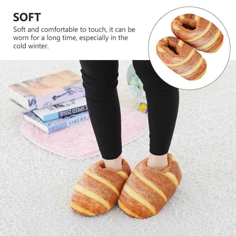1Pair Winter Cotton Slippers for Women Creative Simulation Bread Design Soft Warm Indoor Slippers with Anti-skid Sole Comfortable Fashion Heel Wrapped for Home Use2