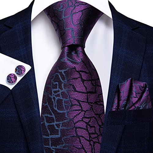 Image of Hi-Tie Father and Son Tie Set Striped Plaid Ties for Men and Boys Silk Necktie Pocket Square Set for Wedding Gifts