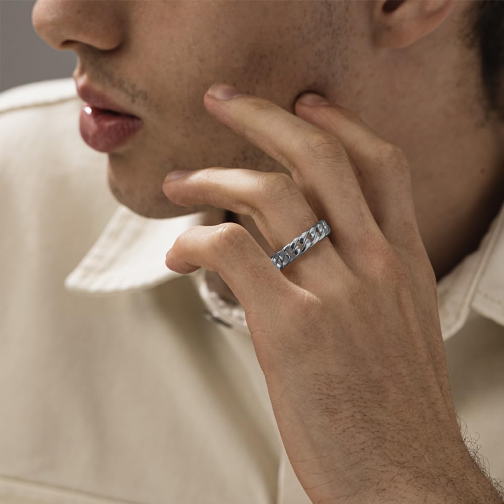 925 Silver Cuban Chain Men Band Ring, Striking Mens Wedding Band or Promise, Unique Design 925 Sterling Silver Rings For Men, Minimalist Mens Jewelry, Best Gift For Husband