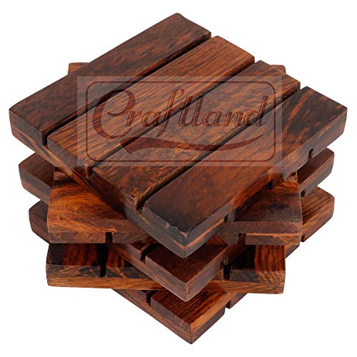 Image of Craftland Wooden Coasters for hot /Cold Drink, Decorative Coaster Set for Dining /Tea /Coffee Table.(Set of 4)