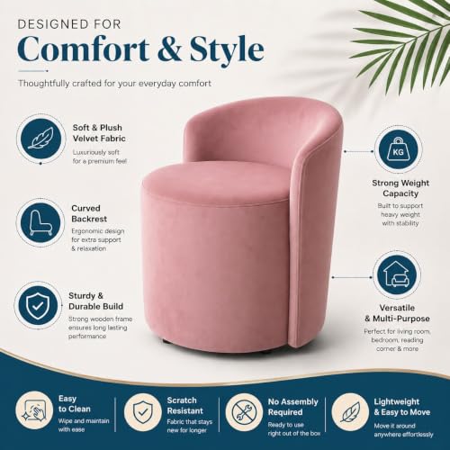 Image of Jaico Wood Seating mudda Puffy Stool Chair for Living Room, Dressing Table, Office, Home Decor, Ottoman pouffes, Sofa Type, and Large .Ottoman and Chair Combined into one (Pink)