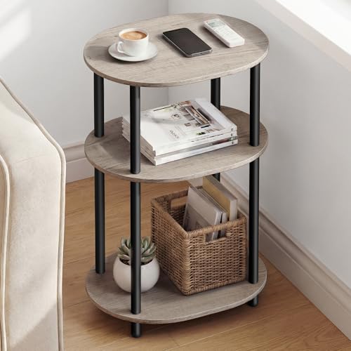 Image of VASAGLE Side Table, Small End Table, Tall Nightstand for Living Room, Bedroom, Office, Bathroom, Steel Frame, Industrial Style, Oval, Heather Greige and Ink Black ULET288L101